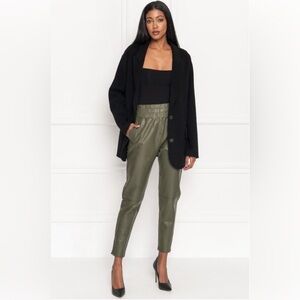 LAMARQUE Leather Olive Green Nineta Pant Straight Ankle, Size 8